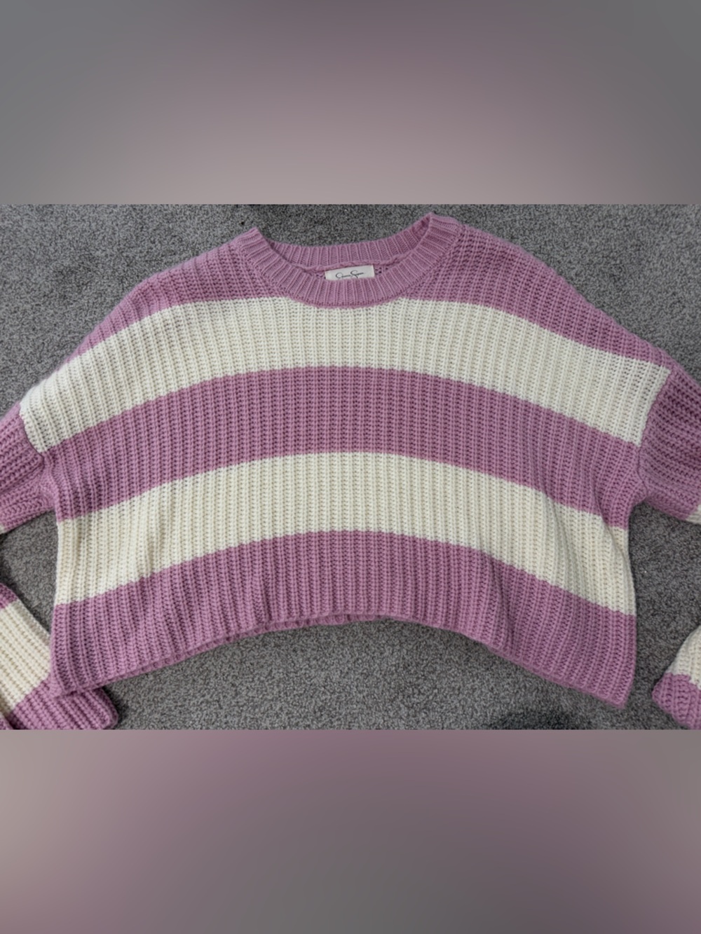 Jessica Simpson Lavender & Cream Striped Knit Sweater